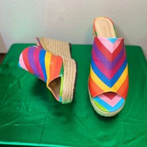 Rainbow colored wedge heel shoes